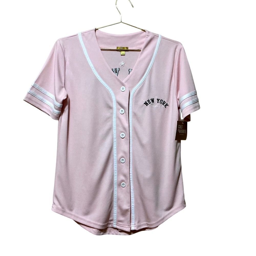 Cult Favorite Baseball Jersey Small Pink New York Brooklyn 1997 Button Up NWT